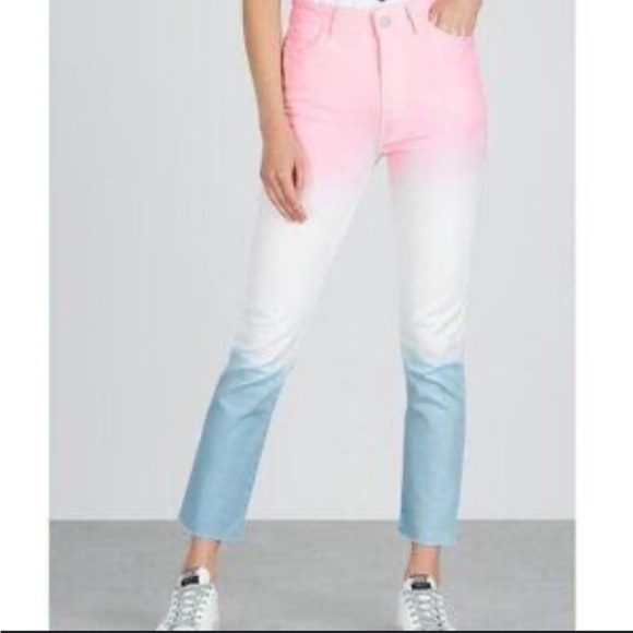 PAIGE 3 Color Hoxton Slim Ankle Denim Jeans, Pink White & Blue women’s 25 - Picture 1 of 13